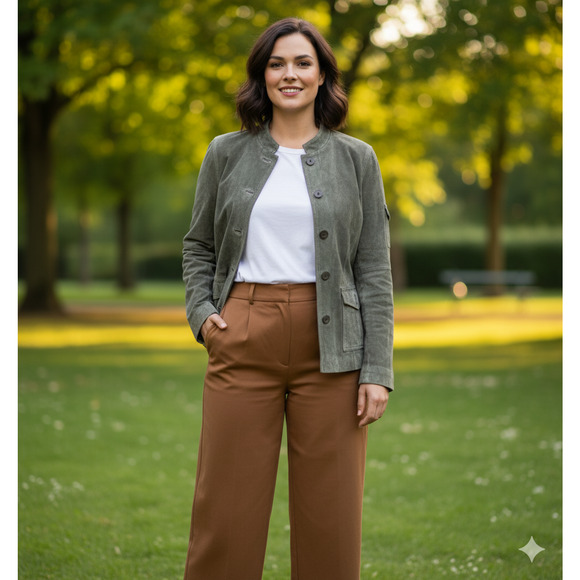 Vintage Blazer Olive Green Suede Sz 10 utility Jacket heritage transitional - Picture 2 of 12